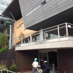Entryway into PSU's newest jammed bike commuter facility.
