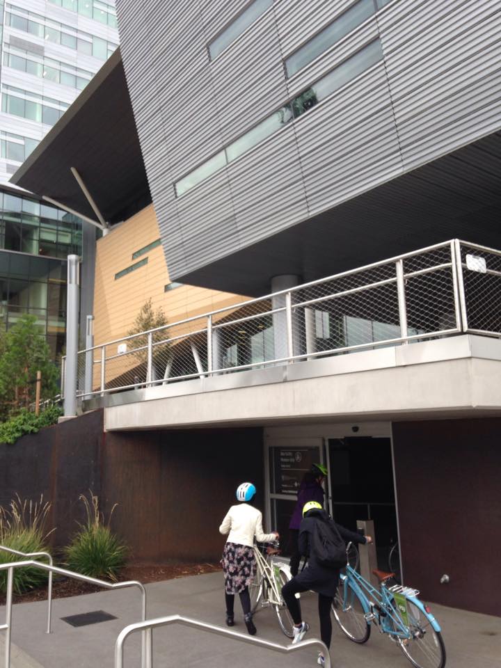 Entryway into PSU's newest jammed bike commuter facility.