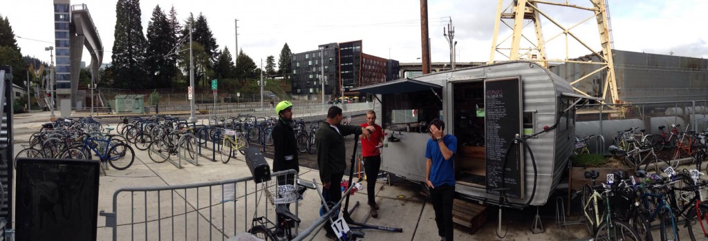 Valet bike parking area near the tram station