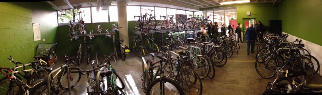 Interior of one of the PSU secure bike parking garages.