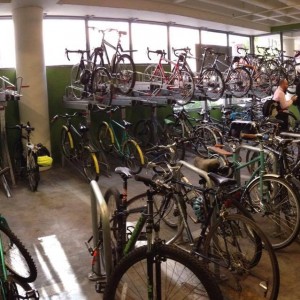 Interior of one of the PSU secure bike parking garages.