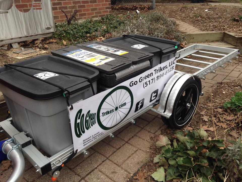 Local bike-based delivery service bike detail.